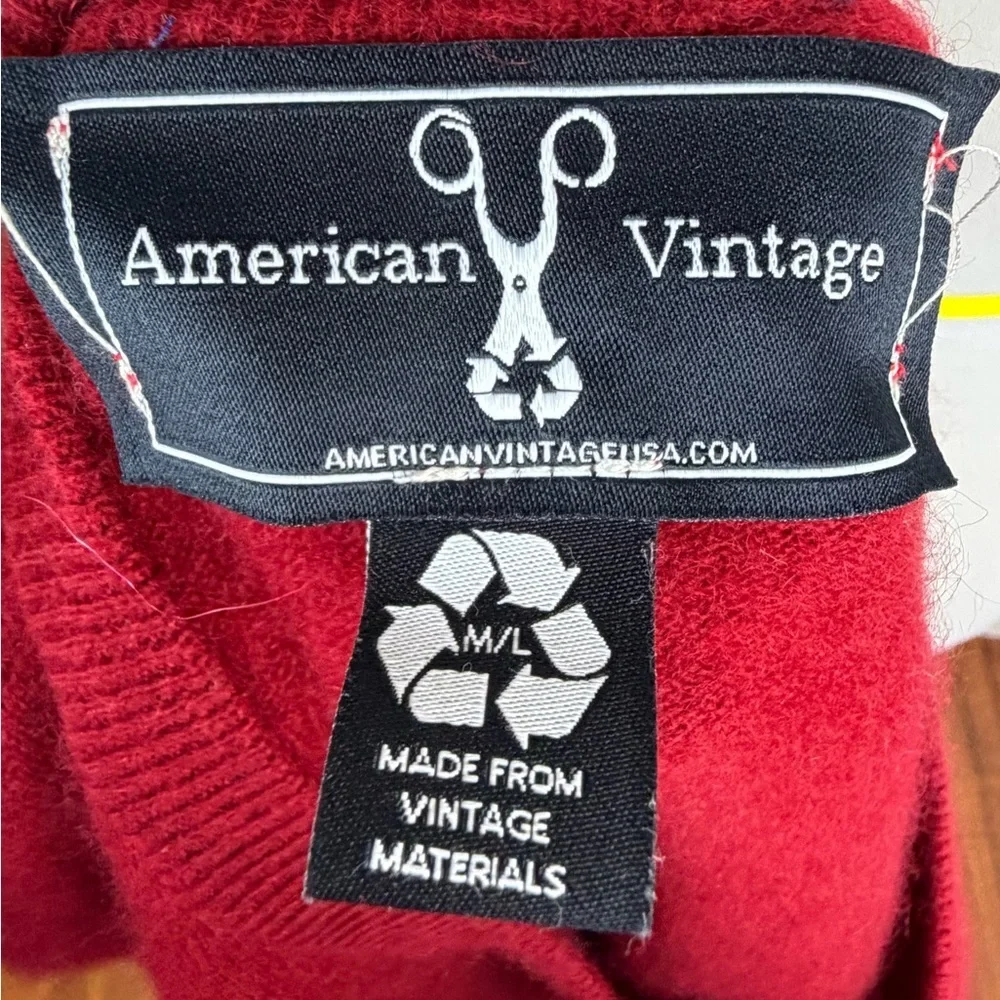 American Vintage Red V Neck Cropped Sweater Size M/L